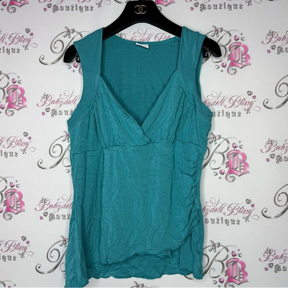 Suzy Shier tank top sweet heart neckline rutched stretchy y2k blue luxe shirt